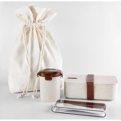 SET FIBRA DE AGAVE Y PLASTICO LONCHERA CONTENEDOR Y CUBIERTOS / ALGODN BOLSA ZACTANT